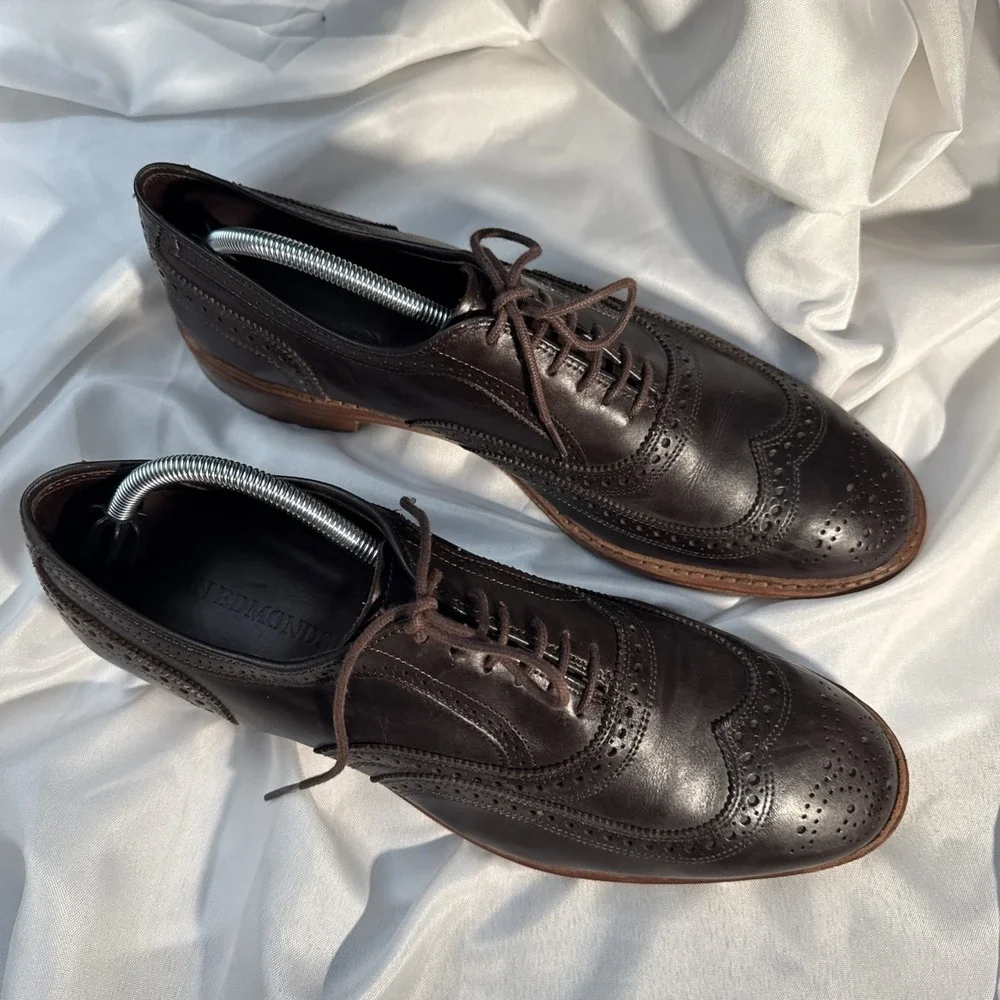 Allen Edmonds McTavis Mens Size 12 D Black Leather Wingtip Brogue Oxfords Shoes